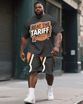 Big Men's Casual Street Style BEAT THE TARIFF Printed Short Sleeve T-Shirt Shorts Suit
